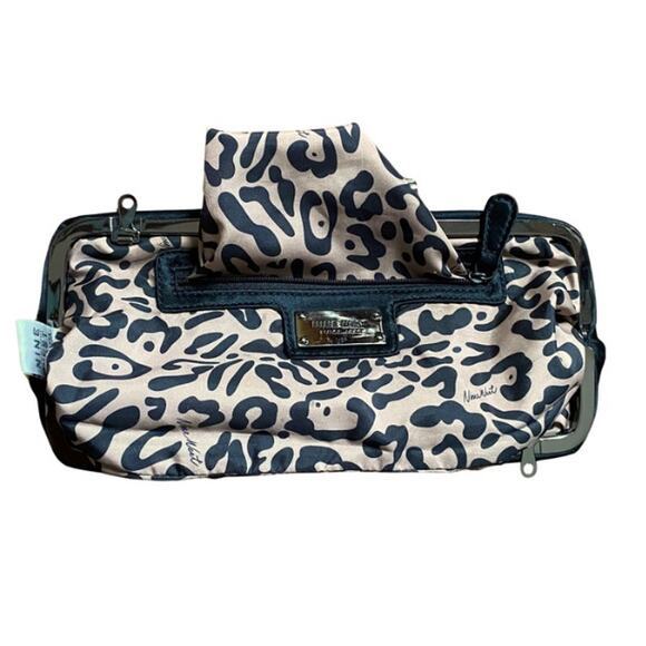 Y2K Cheetah Print Lined Pleated Black Satin Clutch w/ Silver Chain Strap - Picture 8 of 12